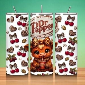 Dr Pepper Graphic Tumbler with Cute Leopard Bow Character - White & Red